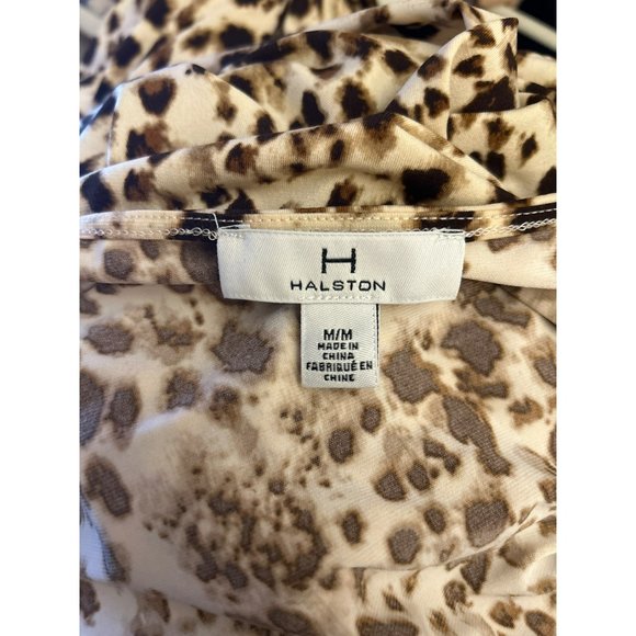 H by Halston Women's Leopard Print Wrap Dress Size Medium Asymmetrical Hem Cream - Picture 5 of 5